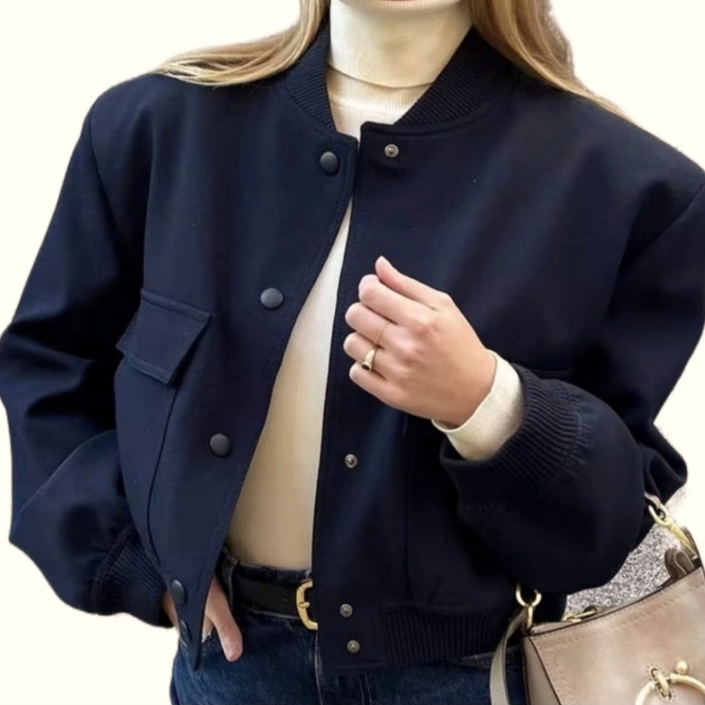 Womens Cropped Bomber Jacket Button Down Jacket